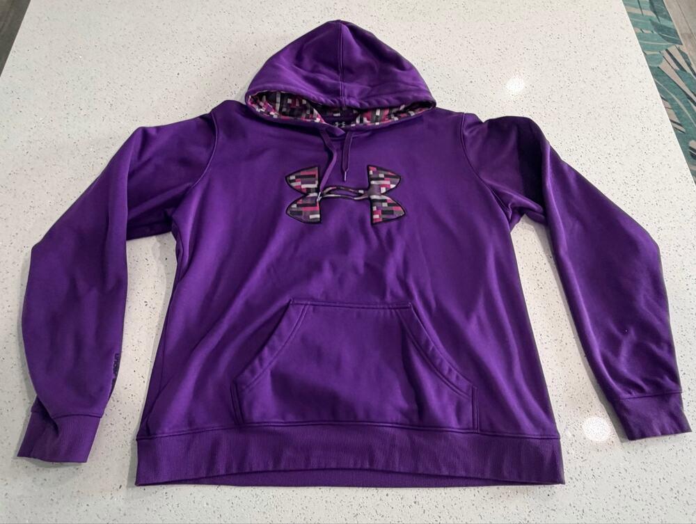 Under Armour Women's Size XL Purple Fleece Big Logo Hoodie Sweatshirt VINTAGE